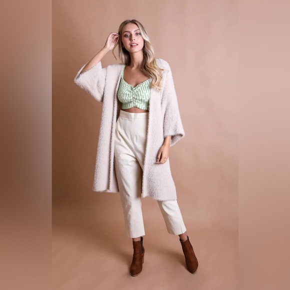 NEW Luxe Bohemian Faux Mohair Knit Cardigan | BEIGE - Picture 3 of 6